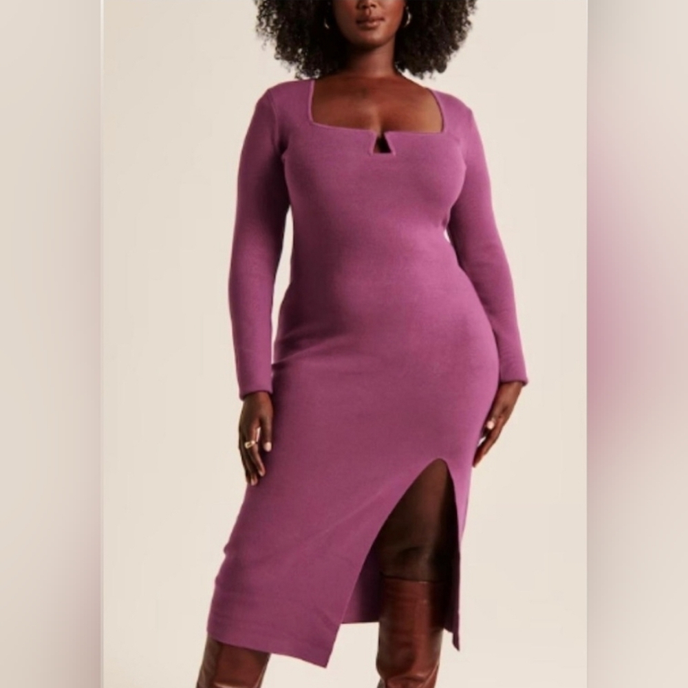 Abercrombie & Fitch Women's L Long Sleeve Square Neck Midi Dress in Mauve New